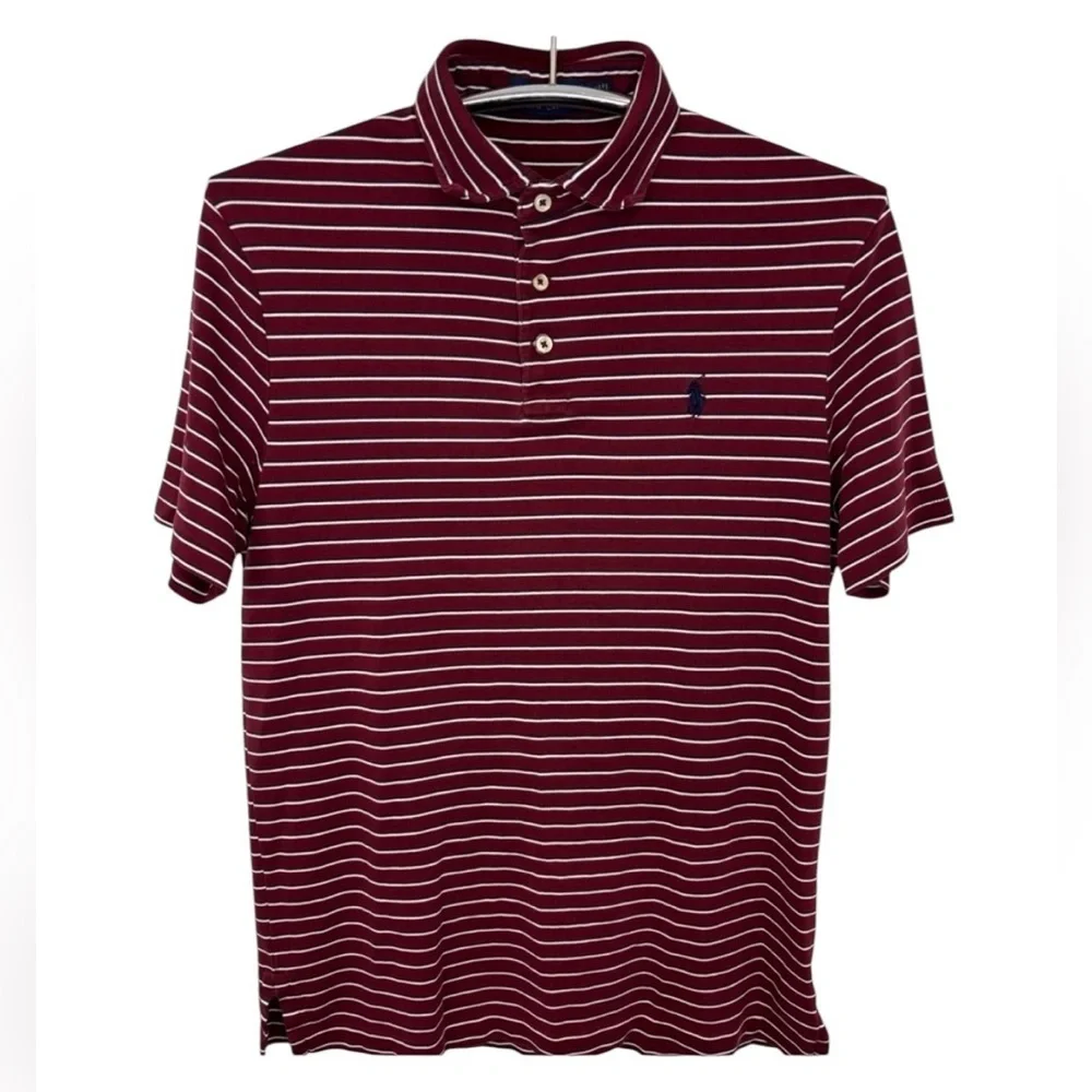 Ralph Lauren Maroon and White Striped Polo with Iconic Embroidered Logo